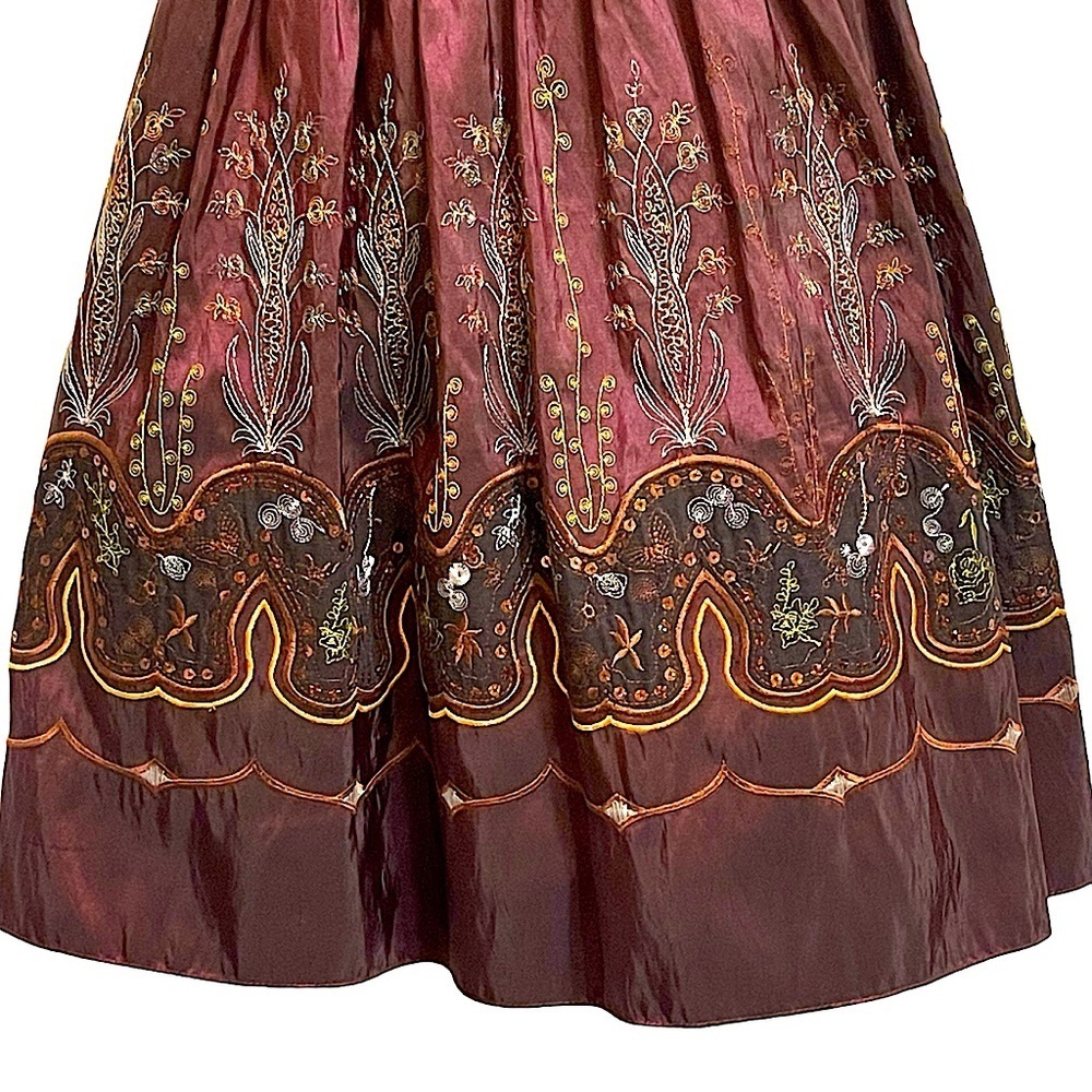 Sweet Kids Burgundy Embroidered Taffeta Midi Dress Size 6 - Picture 6 of 11